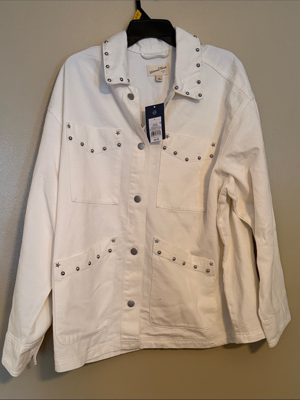 Universal Thread White Denim Jacket with Stud & Star Accents